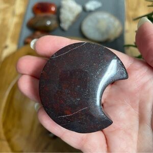 Red jasper with hematite polished crystal moon Palm